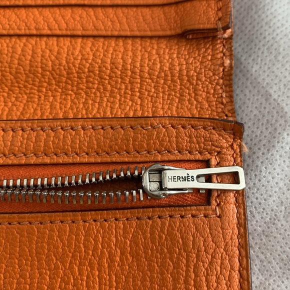 Hermès Bearn Soufflet Wallet Orange Epsom Leather Vintage FAIR CONDITION - Picture 12 of 15